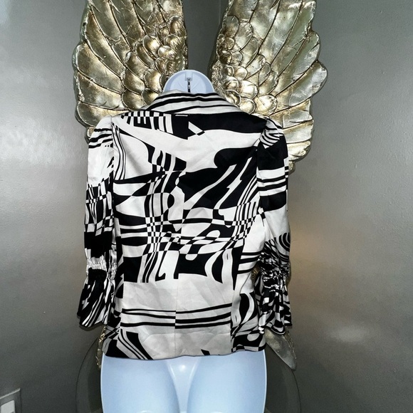 Vintage Alberto Mikali blazer, black/white 100% Silk Geometric Print, 6 - Picture 7 of 13